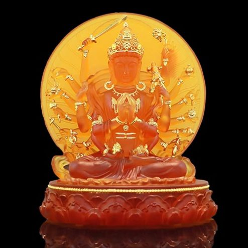 Tượng Chuẩn Đề Bồ Tát Lưu Ly Vàng Viền Vàng Cao Cấp T2706
