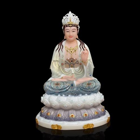 Tượng Đại Thế Chí Bồ Tát Bột Đá Nhập Khẩu Sơn Xanh Viền Vàng T2720