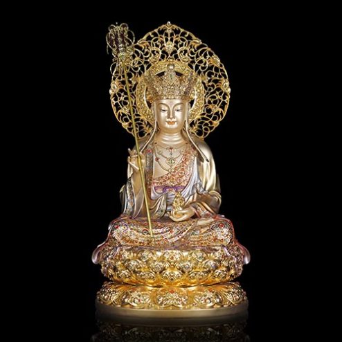 Tượng Địa Tạng Vương Bồ Tát Bằng Đồng Sơn Men Cổ Có Lá Đề Cao Cấp T2634