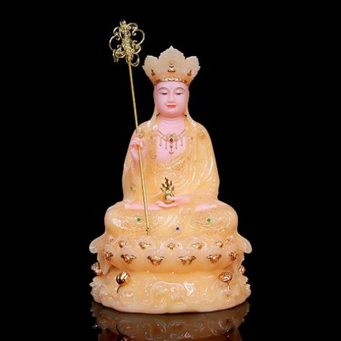 Tượng Địa Tạng Vương Bồ Tát Bột Đá Thạch Anh Cam Ngồi Đế Non Nước T2636