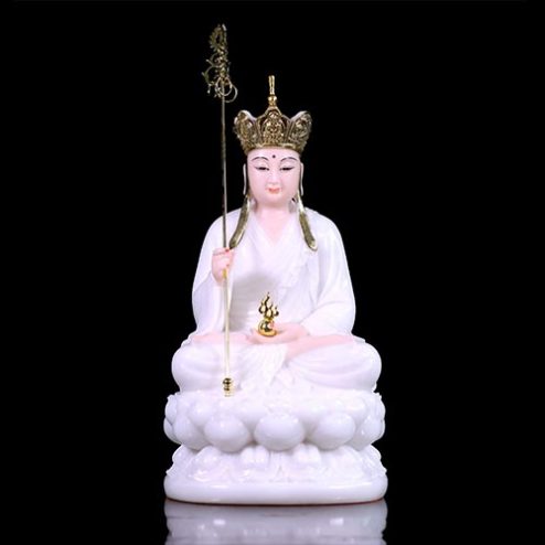 Tượng Địa Tạng Vương Bồ Tát Bột Đá Trắng Ngồi Đài Sen T2649