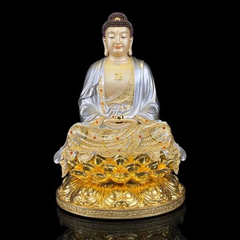 Tượng Phật A Di Đà Bằng Đồng Men Cổ Sơn Bạc Cao Cấp T2537