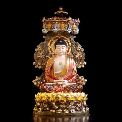 Tượng Phật A Di Đà Đồng Cao Cấp Ngồi Non Nước Có Lọng Che T2535