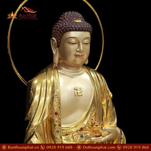 tuong phat a di da dong dat vang cao cap dung dai sen co hao quang t253800003