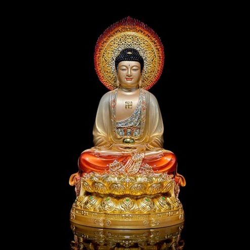 Tượng Phật A Di Đà Đồng Men Cổ Cao Cấp Có Lá Đề T2534