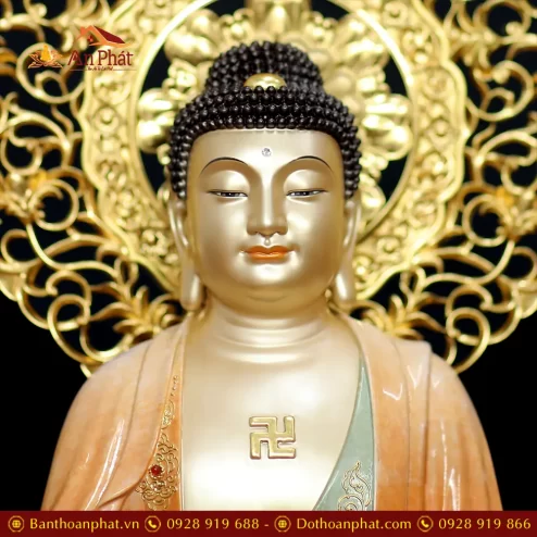 tuong phat a di da dong son cam cam dang ngoi co la de cao cap t260600005