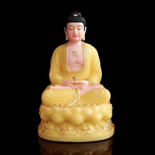 Tượng Phật A Di Đà Ngồi Bột Đá Thạch Anh Viền Vàng Cao Cấp T2492