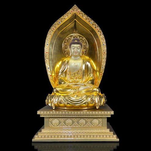Tượng Phật A Di Đà Ngồi Đế Kim Cang Bằng Đồng Dát Vàng Cao Cấp T2533