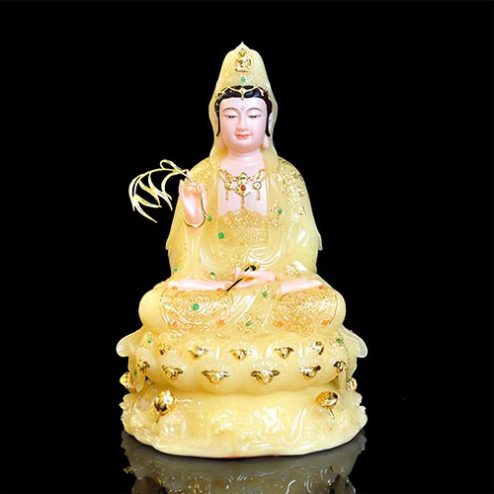 Tượng Phật Bà Quan Âm Bồ Tát Ngồi Đế Non Nước Bột Đá Thạch Anh T2568