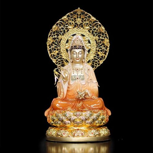 Tượng Phật Bà Quan Âm Ngồi Đài Sen Bằng Đồng Sơn Cao Cấp T2567