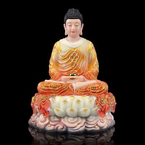 Tưởng Phật Bổn Sư Thích Ca Ngồi Đế Non Nước Bột Đá Sơn Phú Quý Vẽ Hoa Cao Cấp T2630