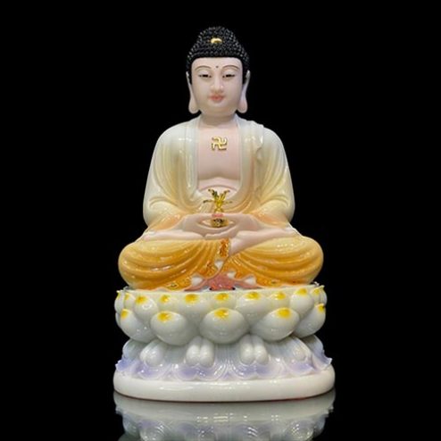 Tượng Phật Dược Sư Bột Đá Cao Cấp Sơn Vàng Ngồi Đài Sen T2689