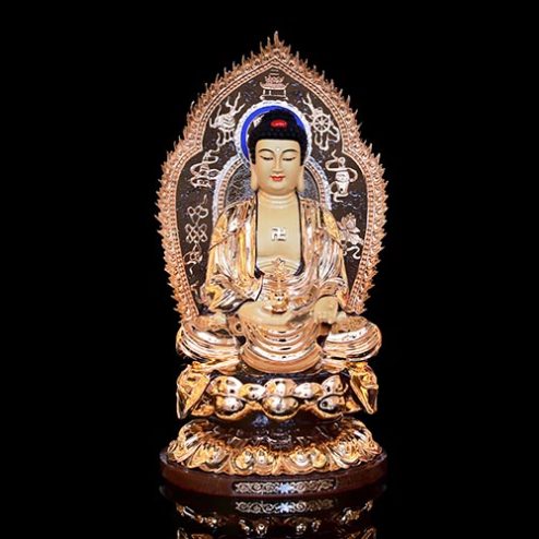 Tượng Phật Dược Sư Đồng Mạ Vàng Có Lá Đề Dáng Ngồi Cao Cấp T2692