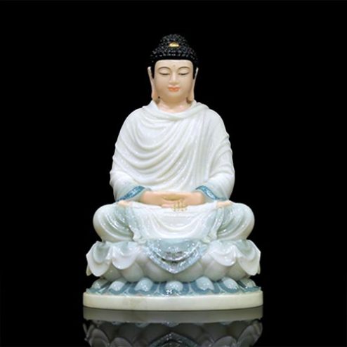 Tượng Phật Thích Ca Bột Đá Áo Trắng Viền Xanh Dáng Ngồi Tĩnh Tâm T2626