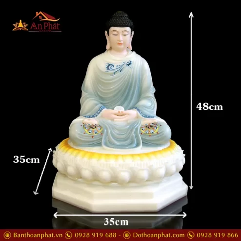 tuong phat thich ca bot da son xanh dang ngoi dai sen nhap khau t262100001