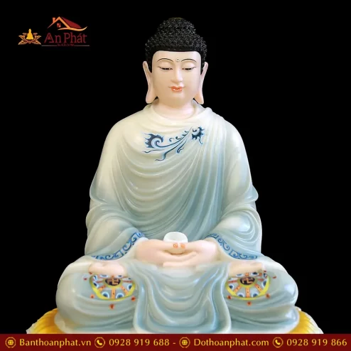 tuong phat thich ca bot da son xanh dang ngoi dai sen nhap khau t262100003