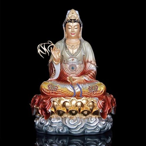 Tượng Quan Thế Âm Bồ Tát Đồng Cổ Toạ Vân Ánh Kim Cao Cấp T2546