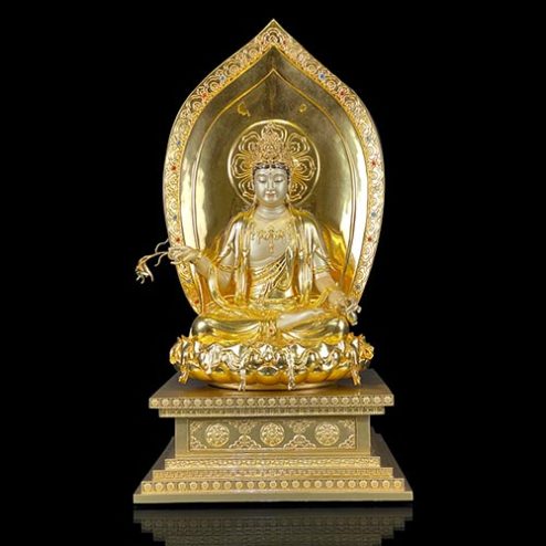 Tượng Quan Thế Âm Bồ Tát Đồng Dát Vàng Cao Cấp Ngồi Đế Kim Cang T2545