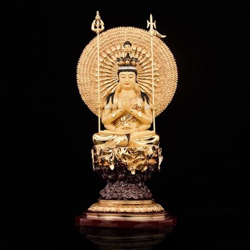 Tượng Thiên Thủ Thiên Nhãn Đồng Dát Vàng Ngồi Đế Mây Tròn T2683