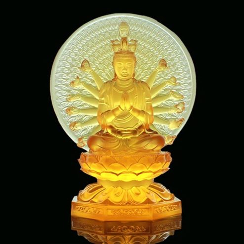 Tượng Thiên Thù Thiên Nhãn Nhập Khẩu Lưu Ly Hổ Phách Cao Cấp T2682