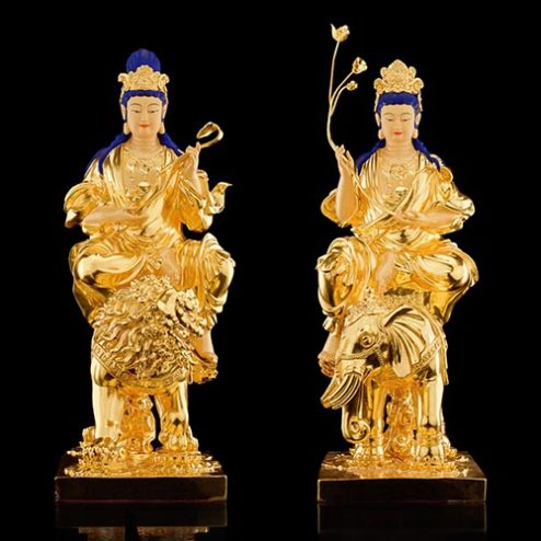 Bộ Tương Văn Thù Phổ Hiền Bồ Tát Đồng Cao Cấp Dát Vàng Nhập Khẩu T2739