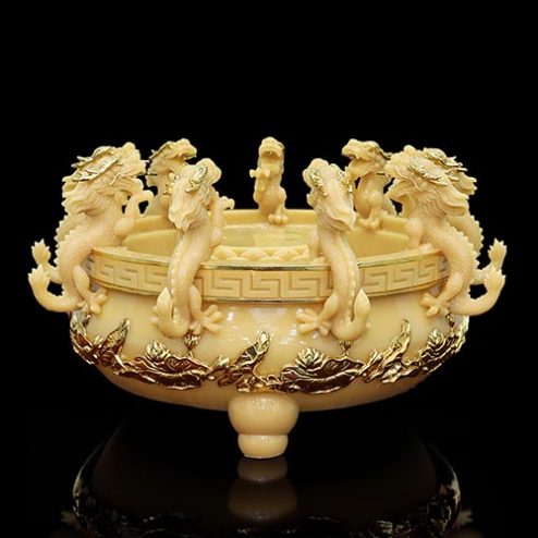 Chậu Tắm Phật Bột Đá Thạch Anh Cửu Long Viền Vàng Cao Cấp T2754