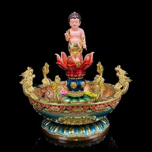 Chậu Tắm Phật Composite Cửu Long Kèm Tượng Đản Sanh Nhập Khẩu T2756