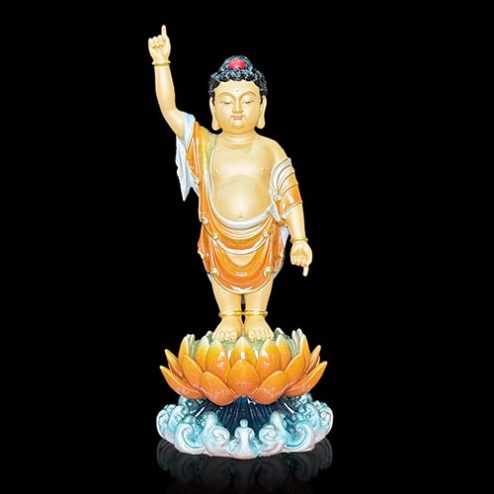 Tượng Phật Đản Sanh Đồng Sơn Màu Cam Cao Cấp T2752