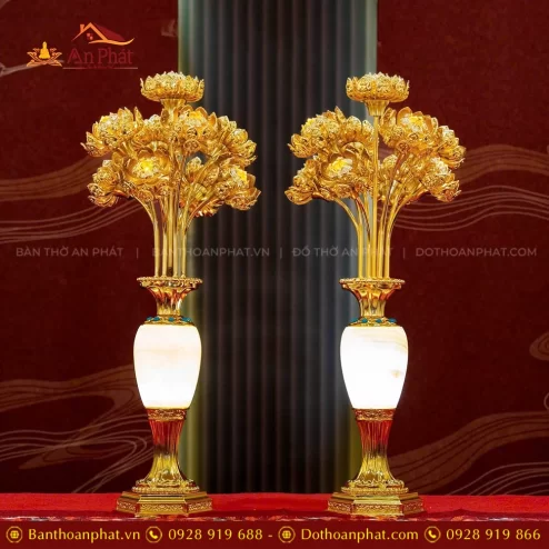 Đèn thờ điện bằng đồng lục bình bảo ngọc DTD1512