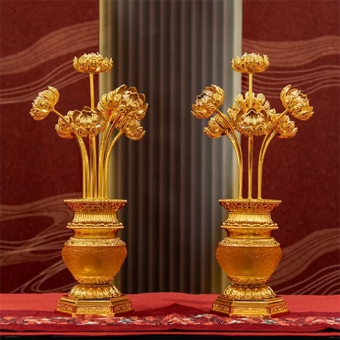 Đèn thờ điện đồng lưu ly lục bình phú quý DTD1514