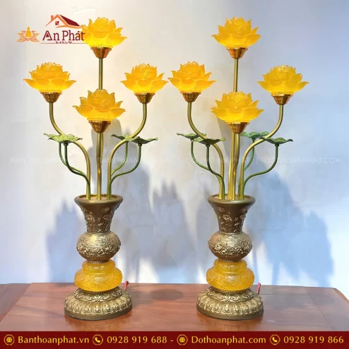 Đèn thờ hoa sen lưu ly 5 bông