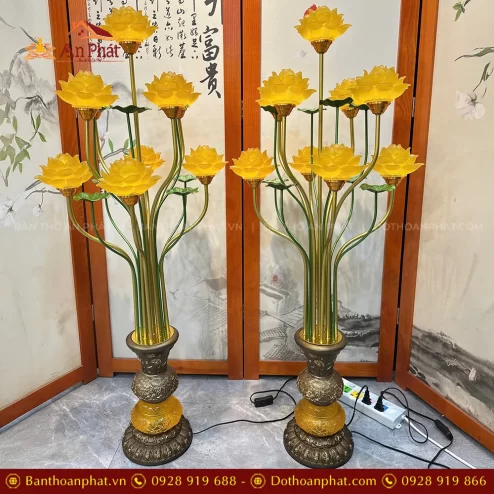 Đèn thờ hoa sen lưu ly 9 bông